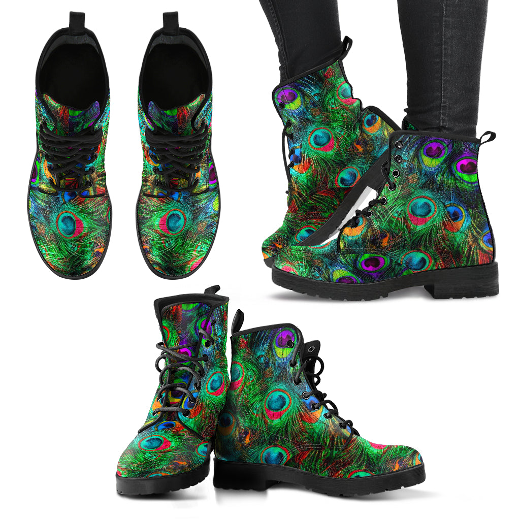 Peacock Feathers Women's Leather Boots - Top Content | POD Collection | Free Shipping