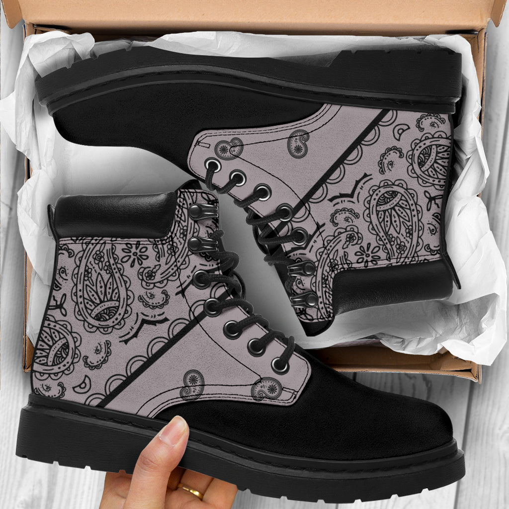 Classic Gray Bandana Black Out All Season Boots - Top Content | POD Collection | Free Shipping