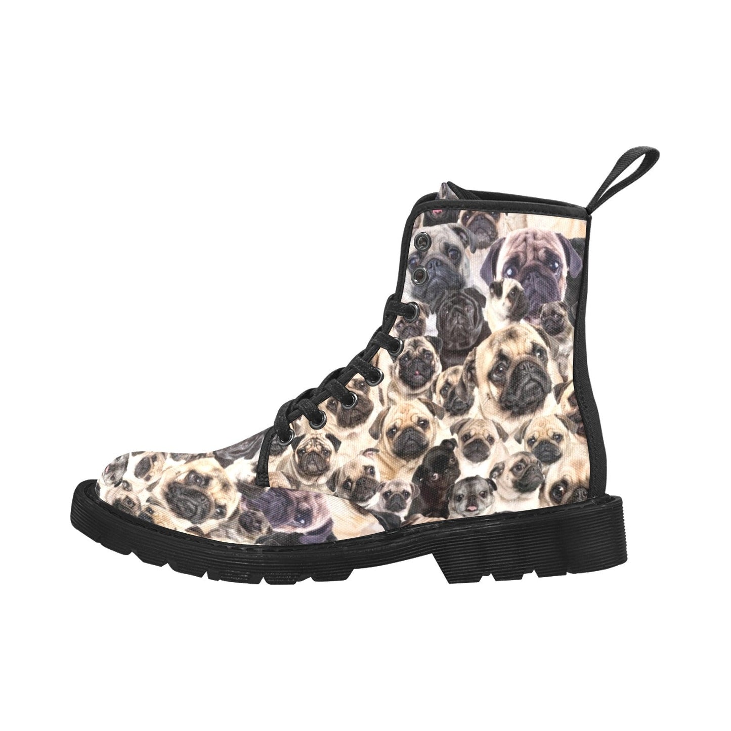 Pug Full Face Cute Gift Dog Lover Martin Boots for Men (Black)