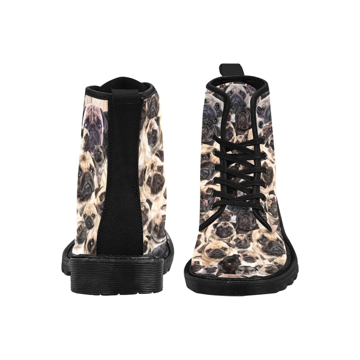 Pug Full Face Cute Gift Dog Lover Martin Boots for Men (Black)