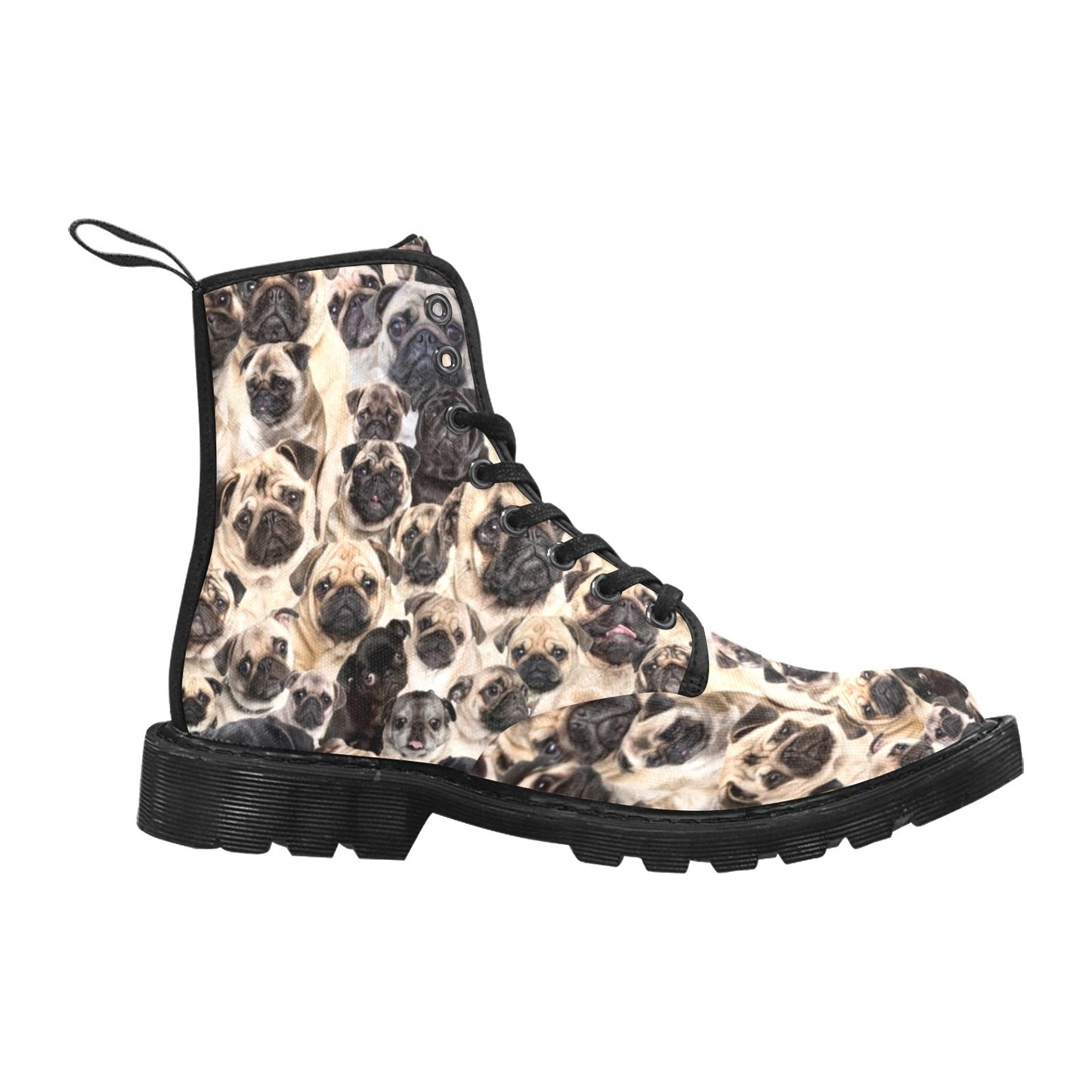 Pug Full Face Cute Gift Dog Lover Martin Boots for Men (Black)