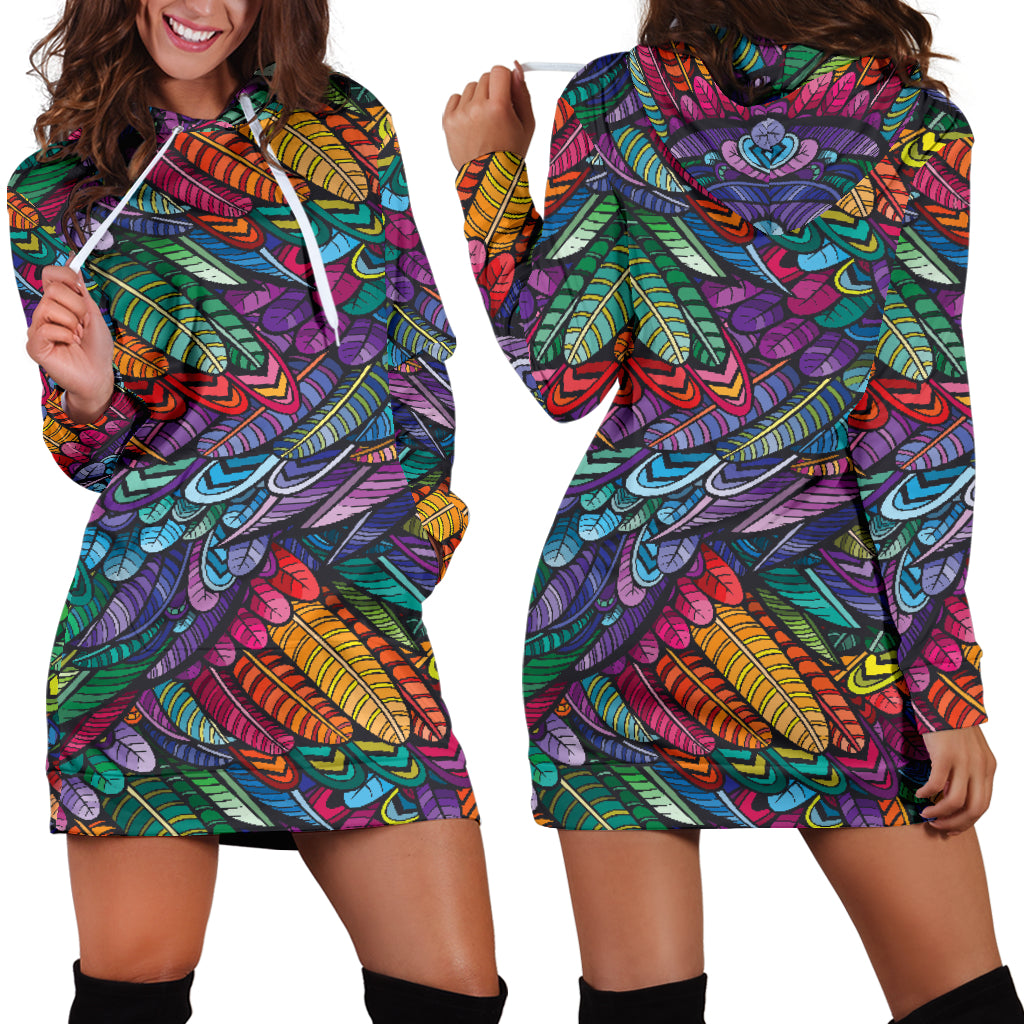 Boho Feather Hoodie Dress
