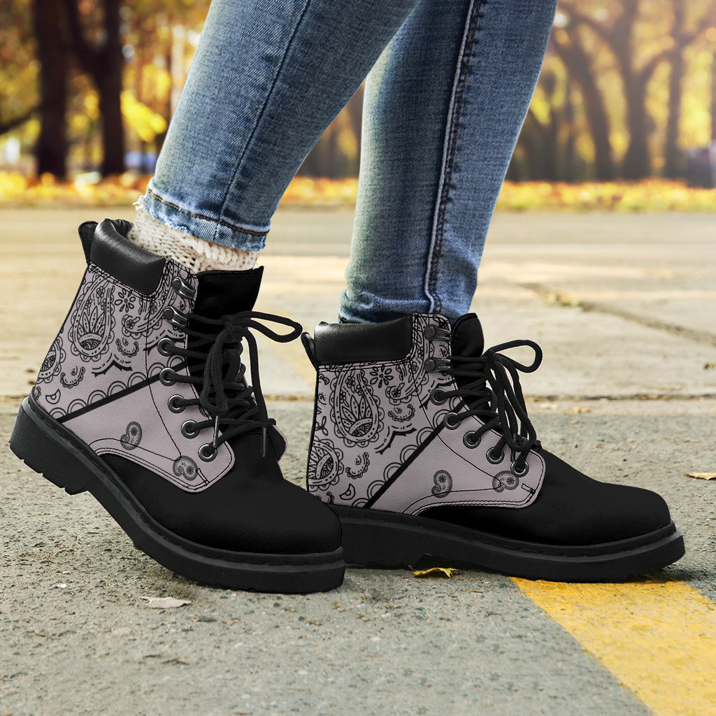Classic Gray Bandana Black Out All Season Boots - Top Content | POD Collection | Free Shipping